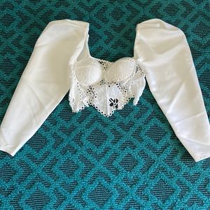 BRAND NEW W/ TAGS white corset puff sleeve top size medium luxe crochet cropped